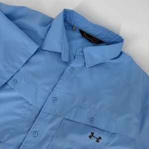 Under Armour HeatGear Fishing Shirt Blue Short Sleeve XL Loose Fit